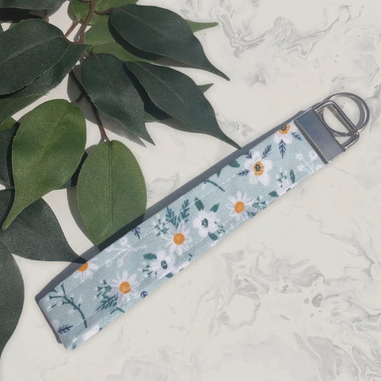 Light Blue Floral Print Wristlet Keychain