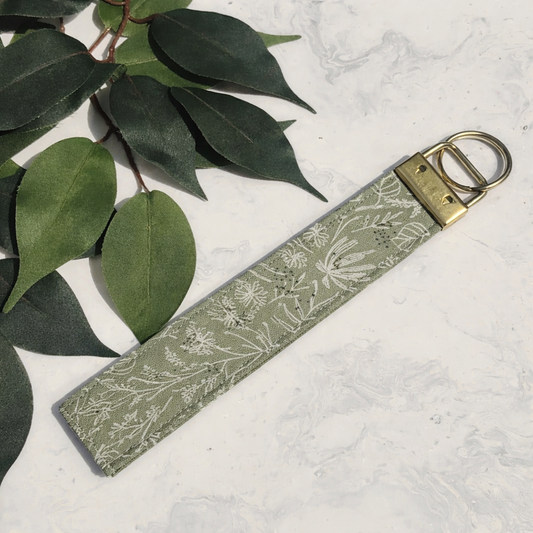 Green Plant Print Fabric Keychain