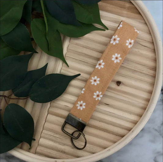 Carmel Flower Print Fabric Wristlet Keychain